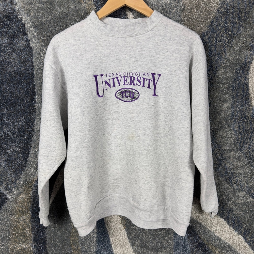 Vintage Tultex TCU Sweatshirt Mens Medium Grey Texas Christian University 90s